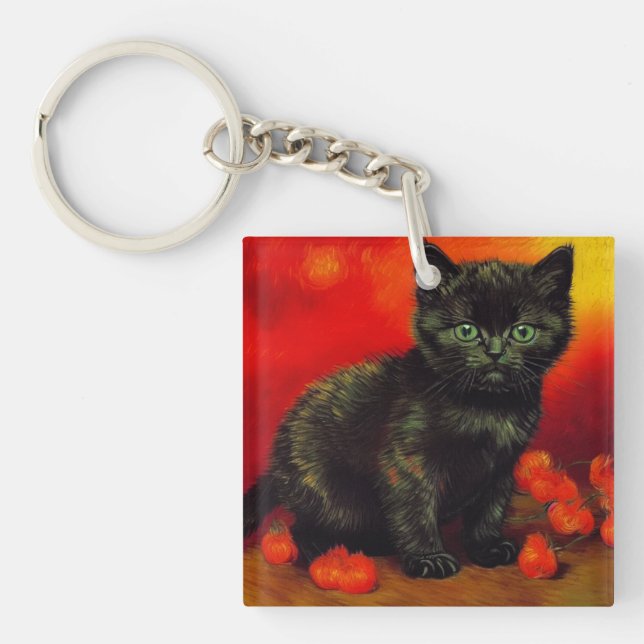 Van Gogh Black Kitten Key Ring (Front)