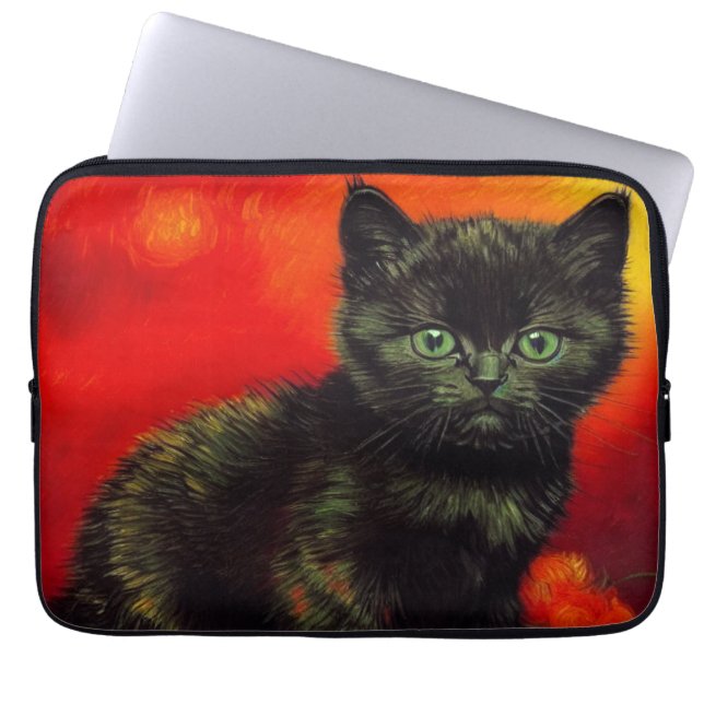 Van Gogh Black Kitten Laptop Sleeve (Front)