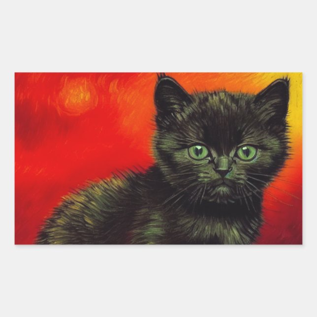 Van Gogh Black Kitten Rectangular Sticker (Front)