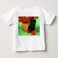 Van Gogh Black Kitten Red Flowers