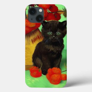 Van Gogh Black Kitten Red Flowers iPhone 13 Case