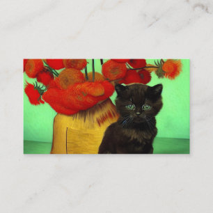 Van Gogh Black Kitten Red Flowers Enclosure Card