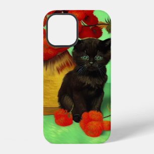 Van Gogh Black Kitten Red Flowers iPhone 12 Case