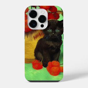 Van Gogh Black Kitten Red Flowers iPhone 14 Pro Case