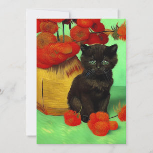 Van Gogh Black Kitten Red Flowers Save The Date