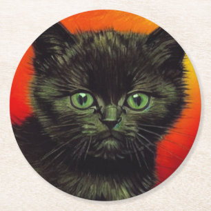 Van Gogh Black Kitten Round Paper Coaster