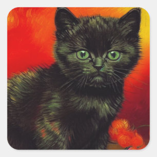 Van Gogh Black Kitten Square Sticker