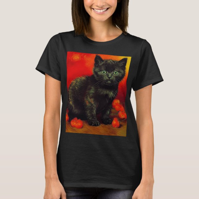 Van Gogh Black Kitten T-Shirt (Front)