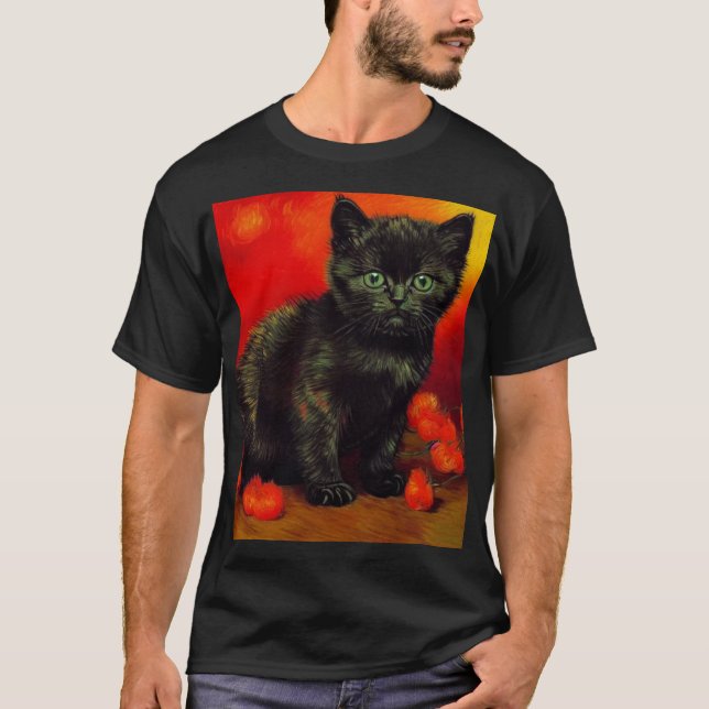 Van Gogh Black Kitten T-Shirt (Front)