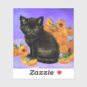 Van Gogh Black Kitten with Sunflowers