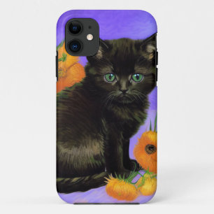 Van Gogh Black Kitten with Sunflowers iPhone 11 Case