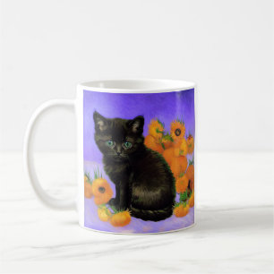 Van Gogh Black Kitten with Sunflowers Coffee Mug