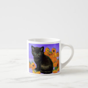 Van Gogh Black Kitten with Sunflowers Espresso Cup