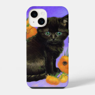 Van Gogh Black Kitten with Sunflowers iPhone 14 Case