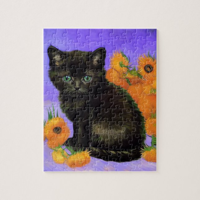 Van Gogh Black Kitten with Sunflowers Jigsaw Puzzle (Vertical)