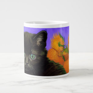 Van Gogh Black Kitten with Sunflowers Large Coffee Mug