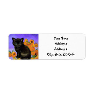Van Gogh Black Kitten with Sunflowers Return Address Label