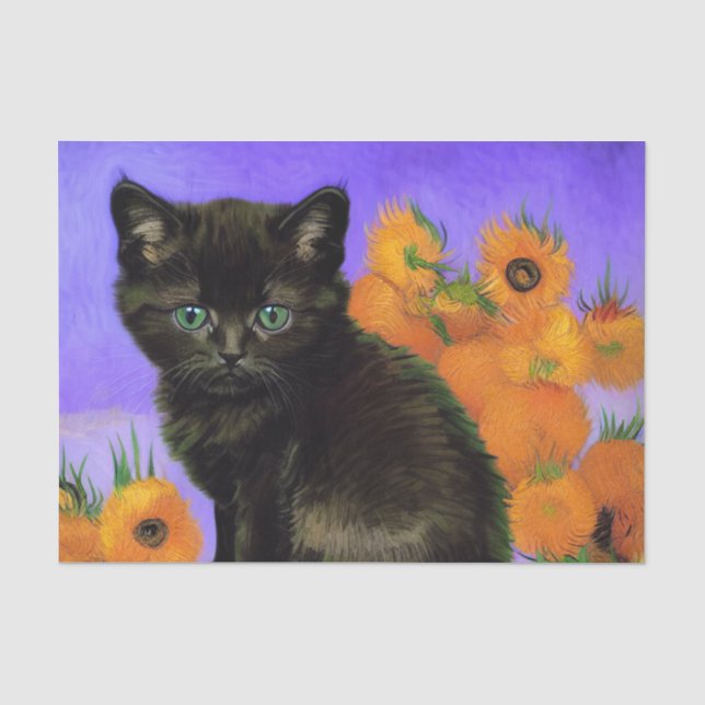 Van Gogh Black Kitten with Sunflowers Tissue Paper (Front)