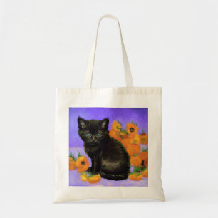 Van Gogh Black Kitten with Sunflowers Tote Bag