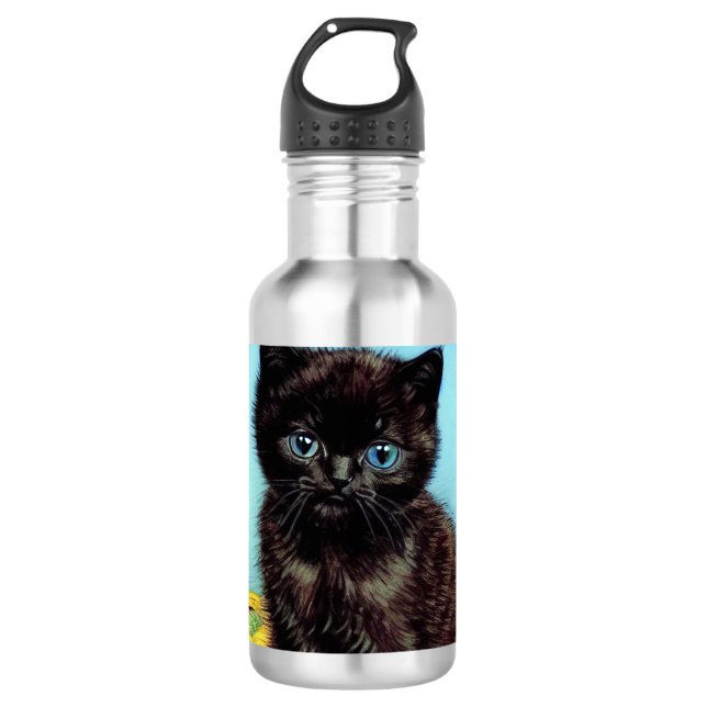 Van Gogh Black Kitten with Yarn 710 Ml Water Bottle (Front)