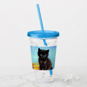 Van Gogh Black Kitten with Yarn Acrylic Tumbler