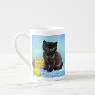 Van Gogh Black Kitten with Yarn Bone China Mug