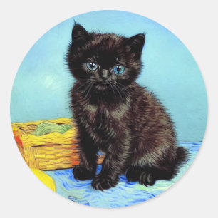 Van Gogh Black Kitten with Yarn Classic Round Sticker