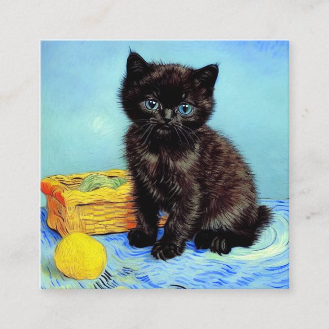 Van Gogh Black Kitten with Yarn Enclosure Card (Front)