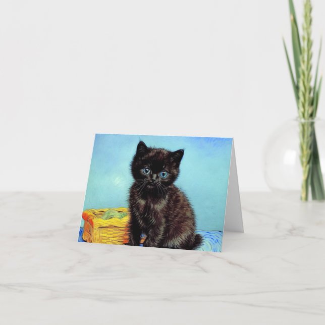 Van Gogh Black Kitten with Yarn Invitation (Front)
