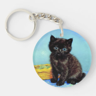 Van Gogh Black Kitten with Yarn Key Ring