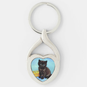 Van Gogh Black Kitten with Yarn Key Ring