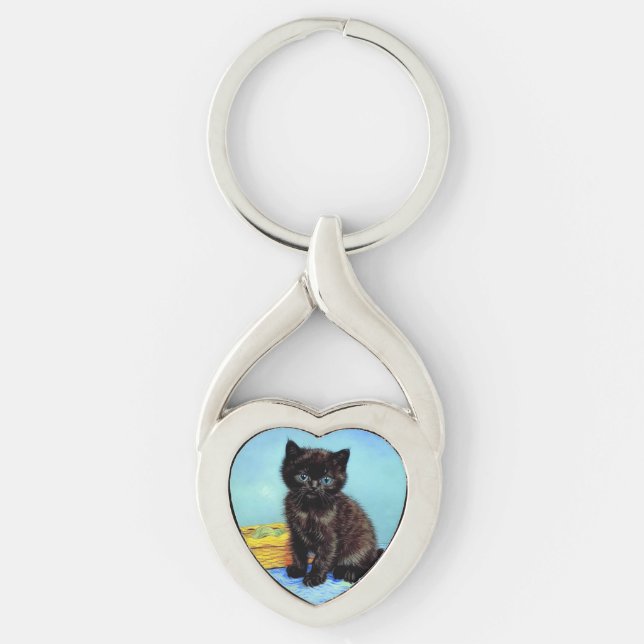 Van Gogh Black Kitten with Yarn Key Ring (Front)