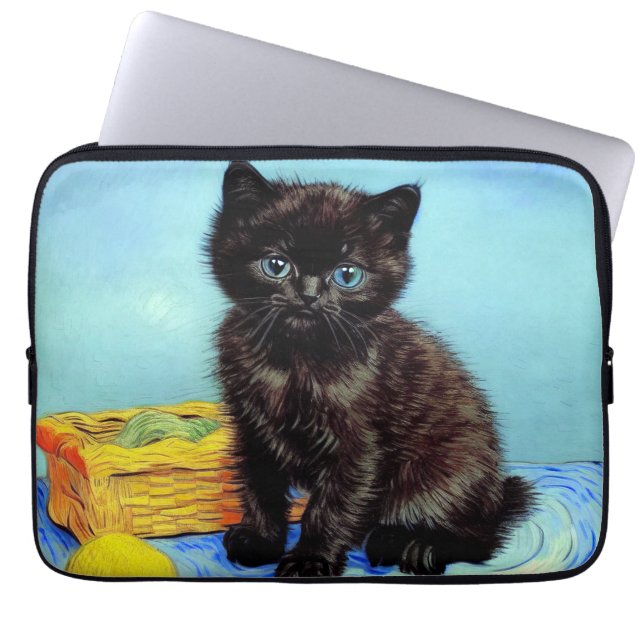 Van Gogh Black Kitten with Yarn Laptop Sleeve (Front)
