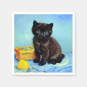 Van Gogh Black Kitten with Yarn Napkin