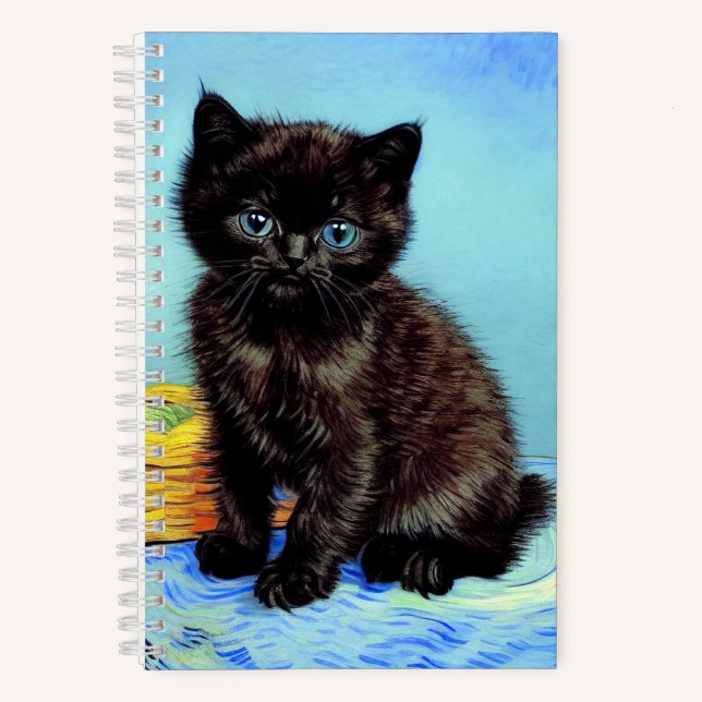 Van Gogh Black Kitten with Yarn Notebook (Front)