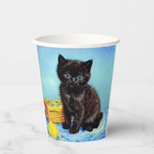 Van Gogh Black Kitten with Yarn Paper Cups