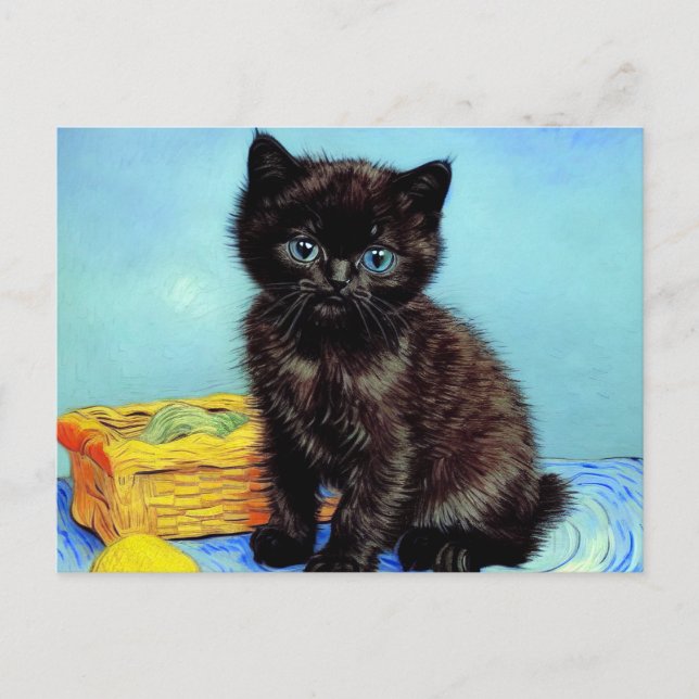 Van Gogh Black Kitten with Yarn Postcard (Front)