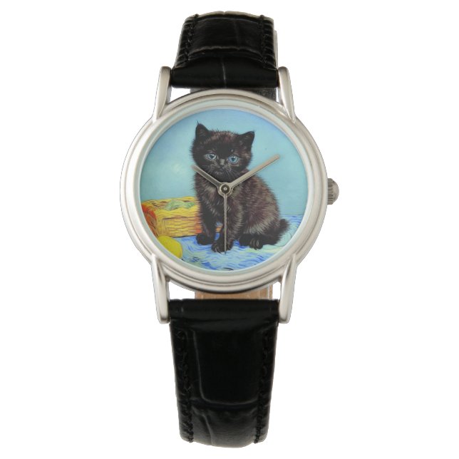 Van Gogh Black Kitten with Yarn Watch (Front)