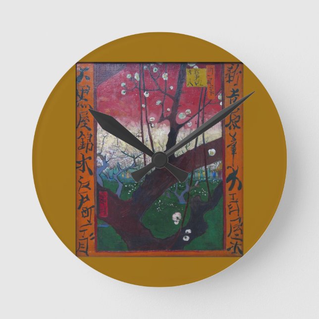 Van Gogh Blooming Plum Tree Round Clock (Front)