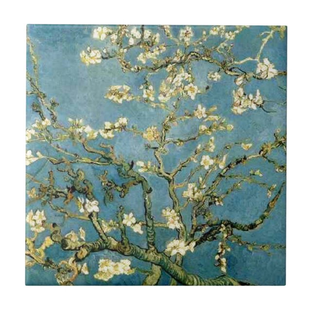Van Gogh Blossoming Almond Tree Vintage Art Tile (Front)