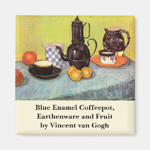 Van Gogh Blue Enamel Coffeepot, Earthenware, Fruit Magnet