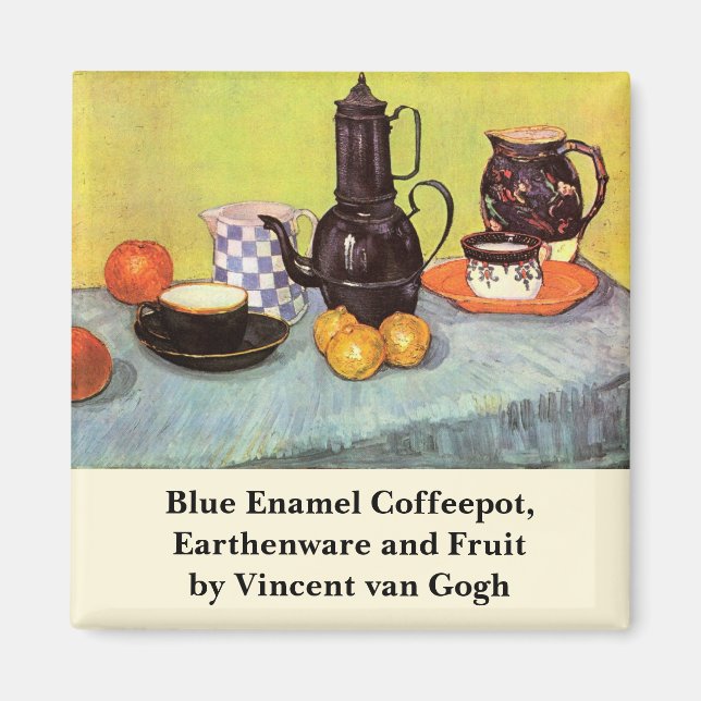 Van Gogh Blue Enamel Coffeepot, Earthenware, Fruit Magnet (Front)