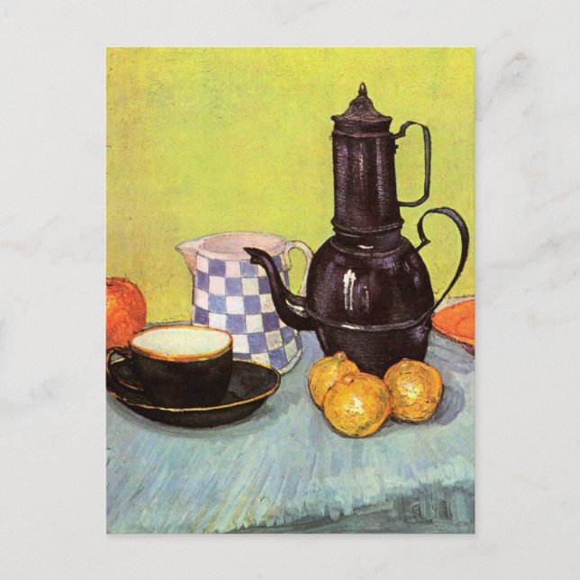 Van Gogh Blue Enamel Coffeepot, Earthenware, Fruit Postcard (Front)