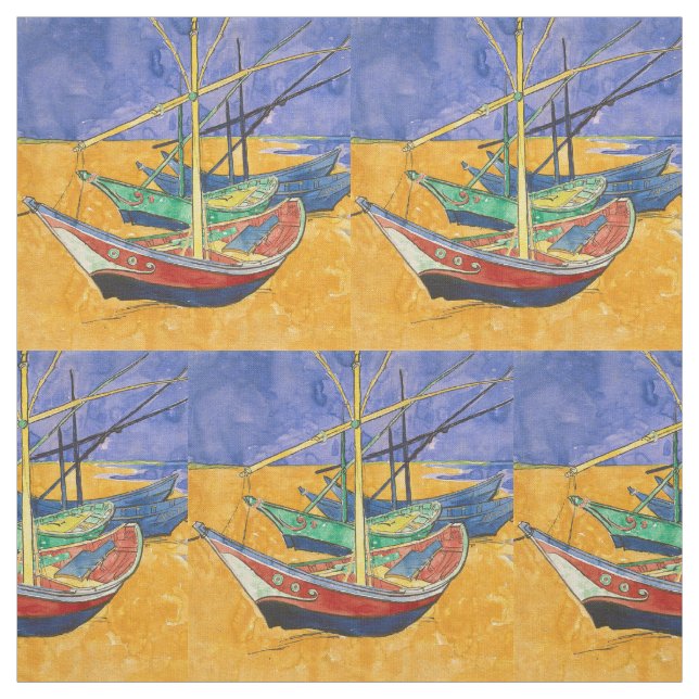 Van Gogh Boats Impressionism Beach Fabric (Swatch)