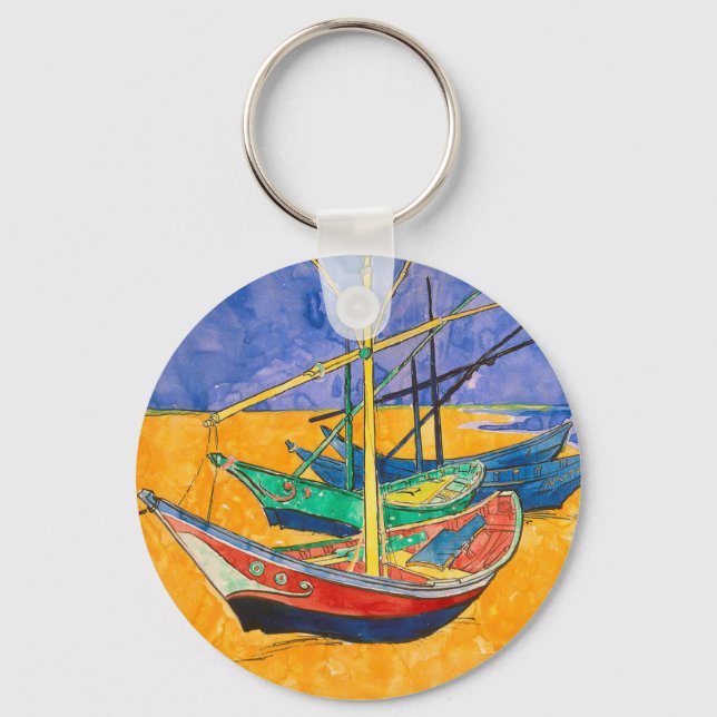 Van Gogh Boats Impressionism Beach Key Ring (Front)