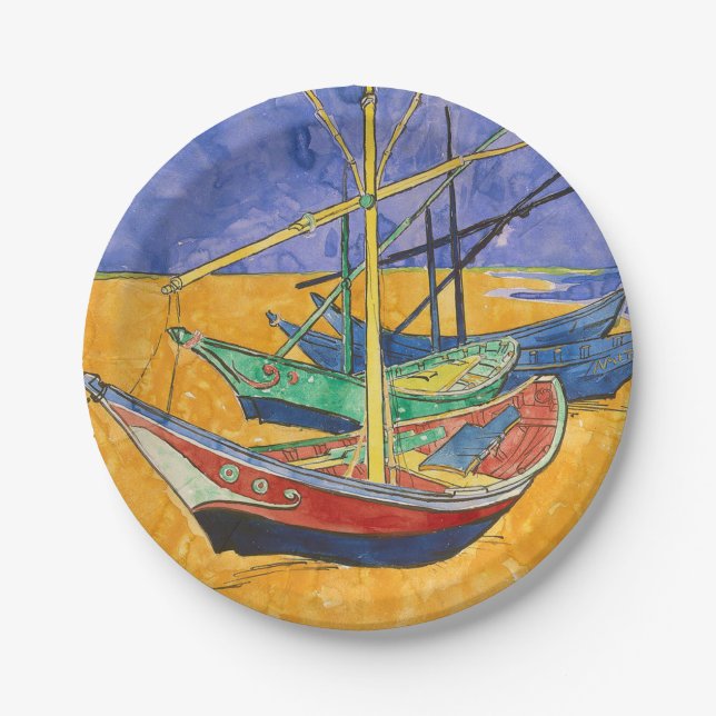 Van Gogh Boats Impressionism Beach Paper Plate (Front)