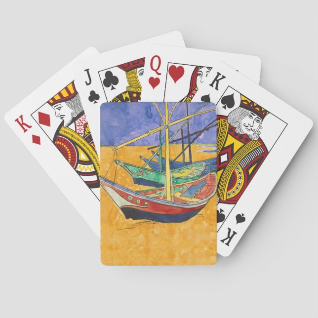 Van Gogh Boats Impressionism Beach Playing Cards (Back)