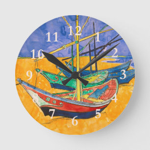 Van Gogh Boats Impressionism Beach Round Clock