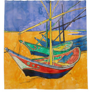 Van Gogh Boats Impressionism Beach Shower Curtain