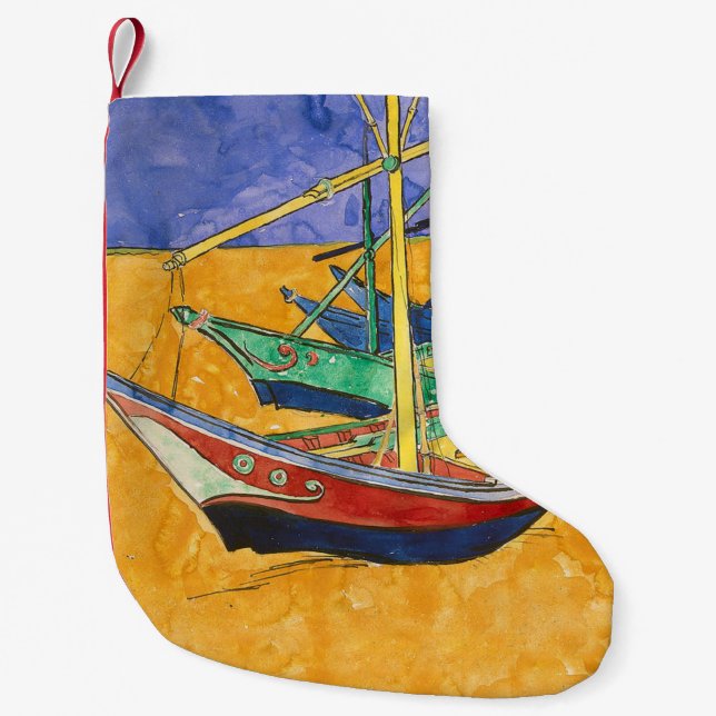 Van Gogh Boats Impressionism Beach Small Christmas Stocking (Front)